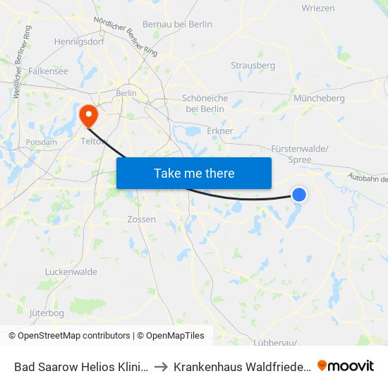 Bad Saarow Helios Klinikum to Krankenhaus Waldfriede e. V. map