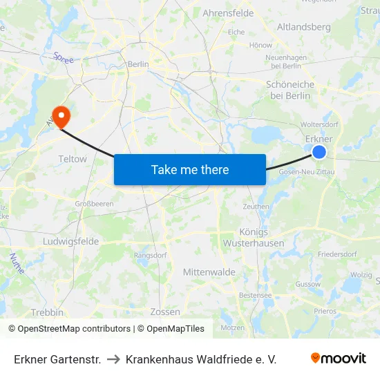 Erkner Gartenstr. to Krankenhaus Waldfriede e. V. map