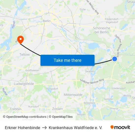 Erkner Hohenbinde to Krankenhaus Waldfriede e. V. map