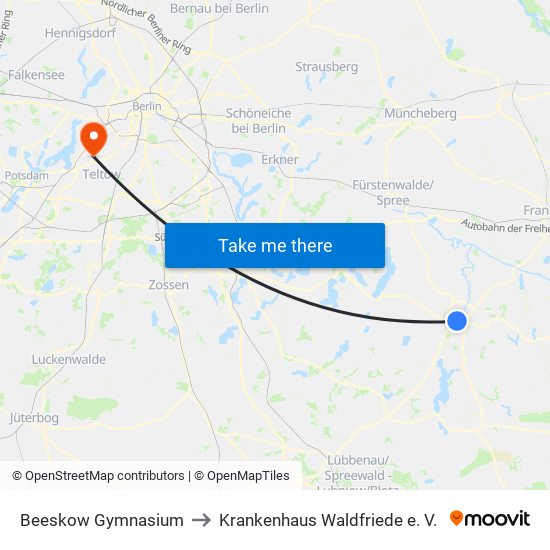 Beeskow Gymnasium to Krankenhaus Waldfriede e. V. map