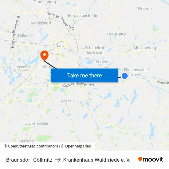 Braunsdorf Göllmitz to Krankenhaus Waldfriede e. V. map