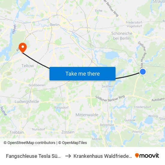 Fangschleuse Tesla Süd Bhf to Krankenhaus Waldfriede e. V. map