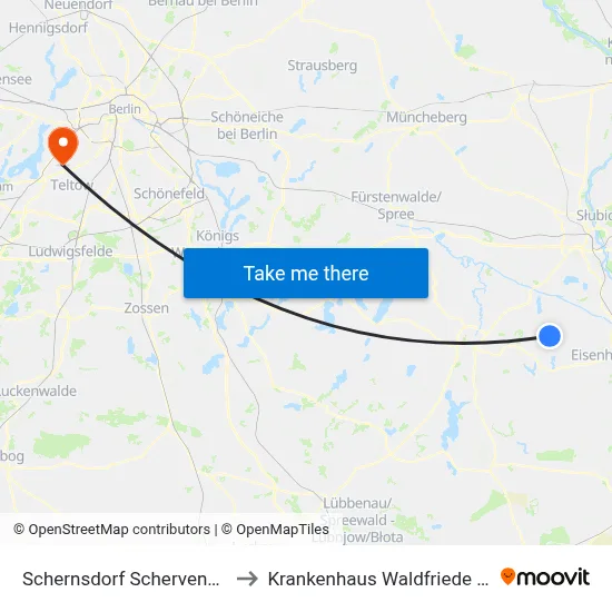 Schernsdorf Schervenzsee to Krankenhaus Waldfriede e. V. map