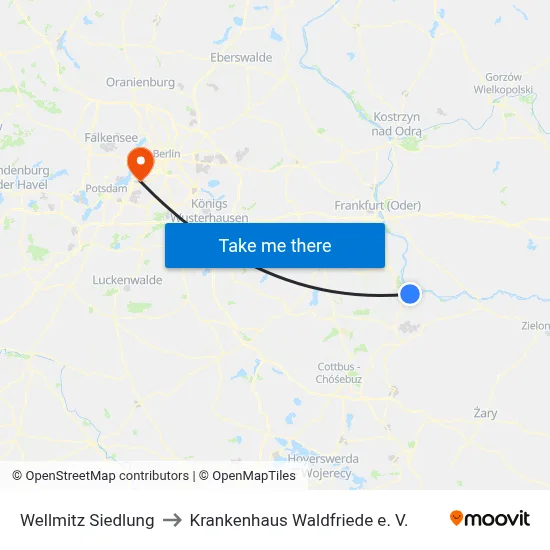 Wellmitz Siedlung to Krankenhaus Waldfriede e. V. map