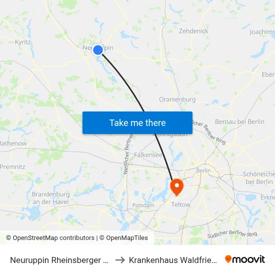 Neuruppin Rheinsberger Tor Bhf to Krankenhaus Waldfriede e. V. map