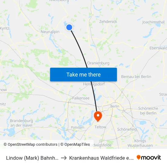 Lindow (Mark) Bahnhof to Krankenhaus Waldfriede e. V. map