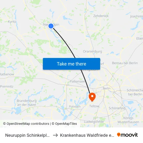 Neuruppin Schinkelplatz to Krankenhaus Waldfriede e. V. map