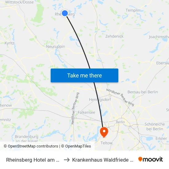 Rheinsberg Hotel am See to Krankenhaus Waldfriede e. V. map