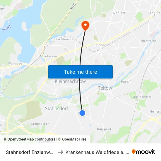 Stahnsdorf Enzianweg to Krankenhaus Waldfriede e. V. map
