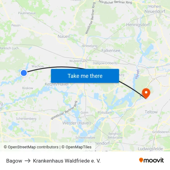 Bagow to Krankenhaus Waldfriede e. V. map