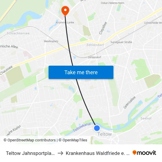 Teltow Jahnsportplatz to Krankenhaus Waldfriede e. V. map