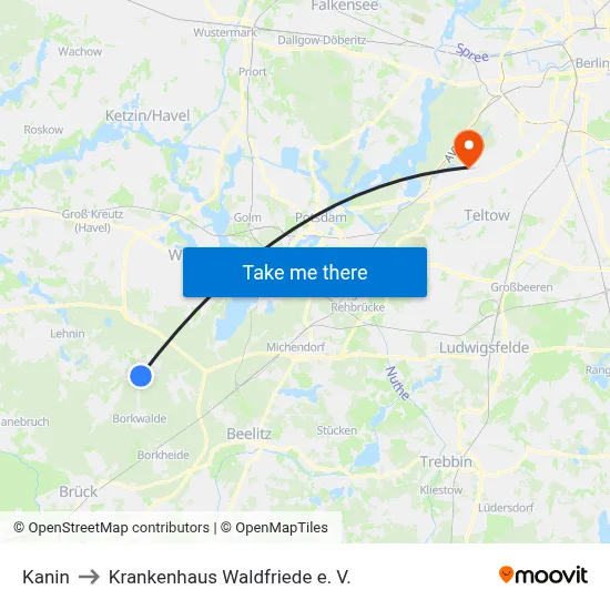 Kanin to Krankenhaus Waldfriede e. V. map