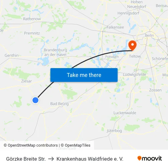 Görzke Breite Str. to Krankenhaus Waldfriede e. V. map