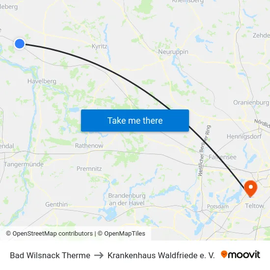 Bad Wilsnack Therme to Krankenhaus Waldfriede e. V. map