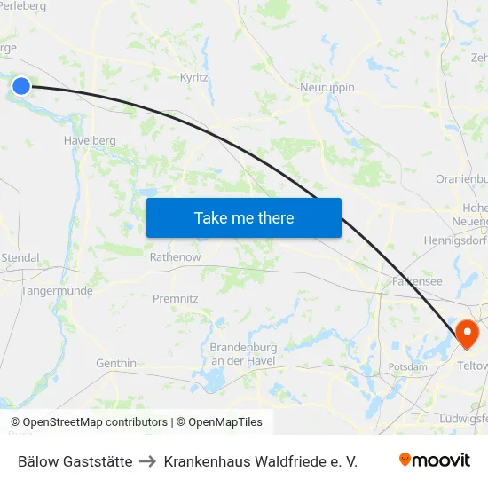 Bälow Gaststätte to Krankenhaus Waldfriede e. V. map