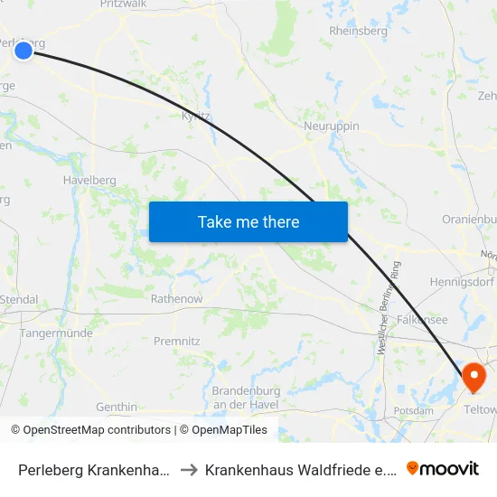 Perleberg Krankenhaus to Krankenhaus Waldfriede e. V. map