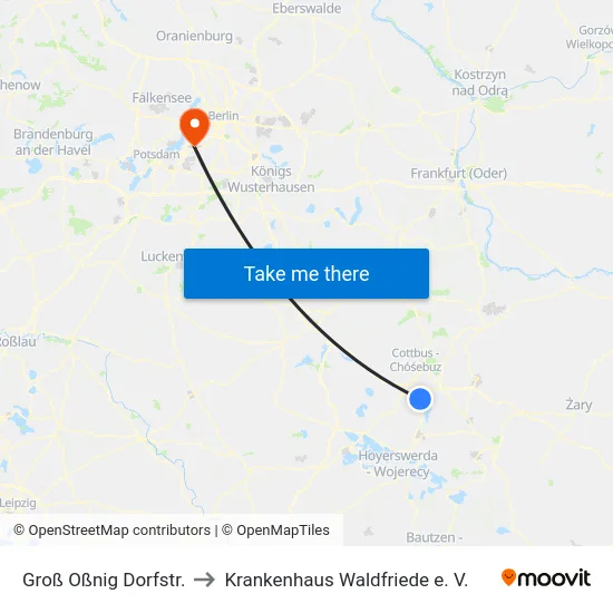 Groß Oßnig Dorfstr. to Krankenhaus Waldfriede e. V. map