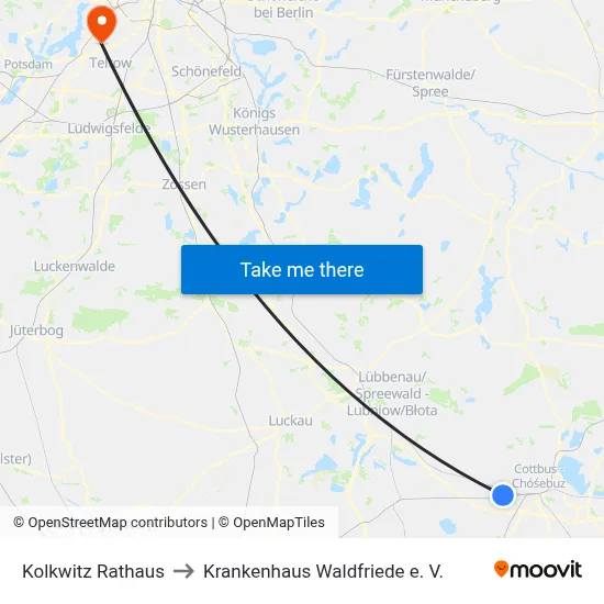 Kolkwitz Rathaus to Krankenhaus Waldfriede e. V. map