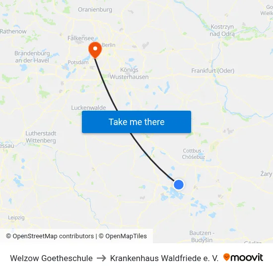 Welzow Goetheschule to Krankenhaus Waldfriede e. V. map