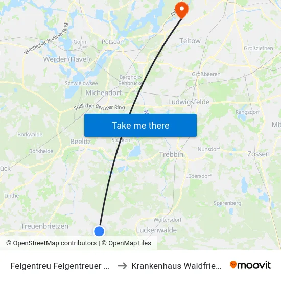 Felgentreu Felgentreuer Dorfstr. to Krankenhaus Waldfriede e. V. map
