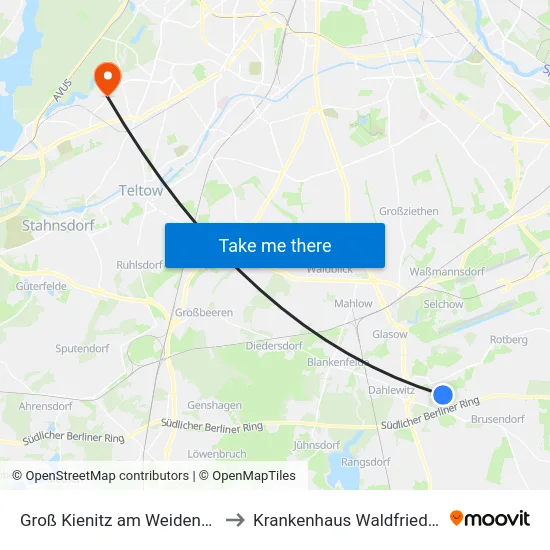 Groß Kienitz am Weidendamm to Krankenhaus Waldfriede e. V. map