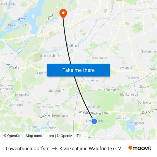 Löwenbruch Dorfstr. to Krankenhaus Waldfriede e. V. map