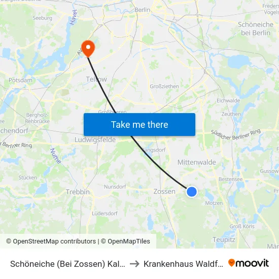 Schöneiche (Bei Zossen) Kallinchener Str. to Krankenhaus Waldfriede e. V. map
