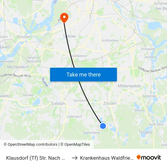 Klausdorf (Tf) Str. Nach Wünsdorf to Krankenhaus Waldfriede e. V. map