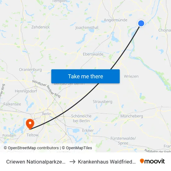 Criewen Nationalparkzentrum to Krankenhaus Waldfriede e. V. map