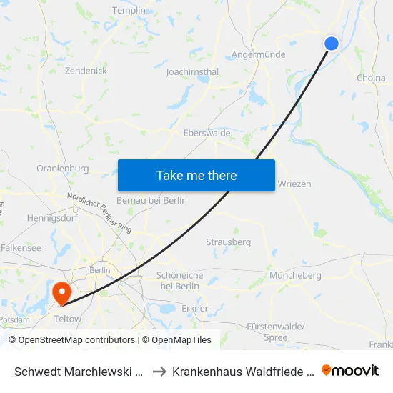 Schwedt Marchlewski Ring to Krankenhaus Waldfriede e. V. map