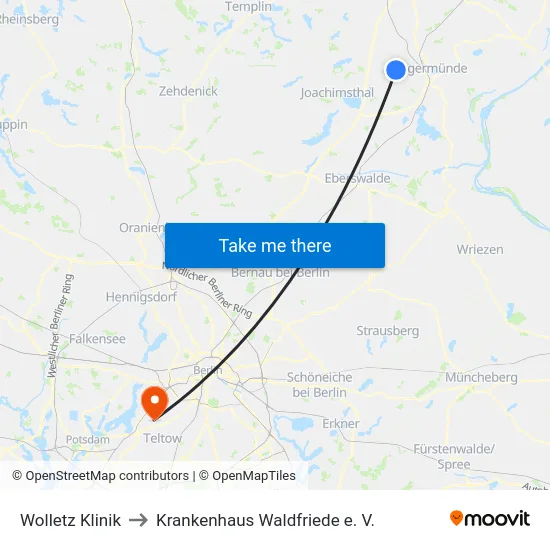 Wolletz Klinik to Krankenhaus Waldfriede e. V. map
