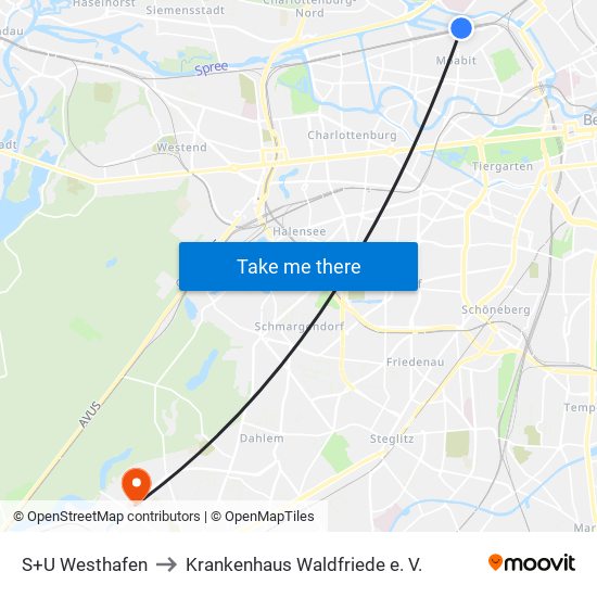 S+U Westhafen to Krankenhaus Waldfriede e. V. map