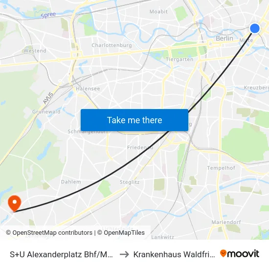 S+U Alexanderplatz Bhf/Memhardstr. to Krankenhaus Waldfriede e. V. map
