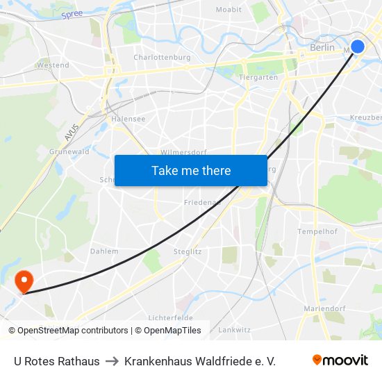 U Rotes Rathaus to Krankenhaus Waldfriede e. V. map