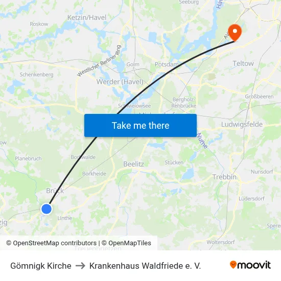Gömnigk Kirche to Krankenhaus Waldfriede e. V. map