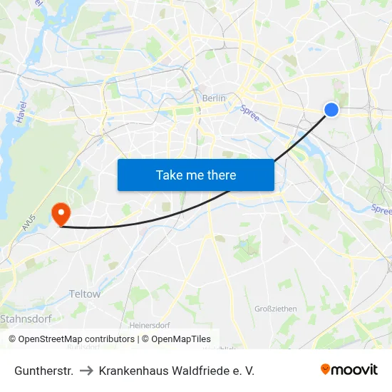 Guntherstr. to Krankenhaus Waldfriede e. V. map