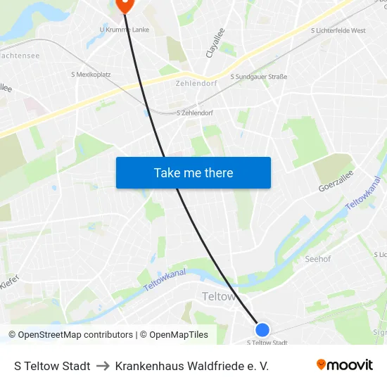 S Teltow Stadt to Krankenhaus Waldfriede e. V. map