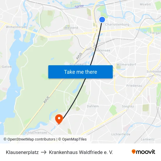Klausenerplatz to Krankenhaus Waldfriede e. V. map