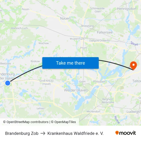 Brandenburg Zob to Krankenhaus Waldfriede e. V. map