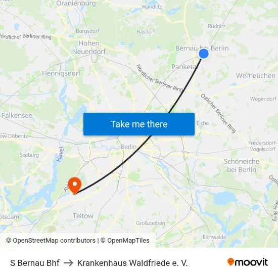 S Bernau Bhf to Krankenhaus Waldfriede e. V. map