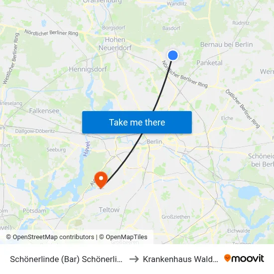 Schönerlinde (Bar) Schönerlinder Chaussee to Krankenhaus Waldfriede e. V. map
