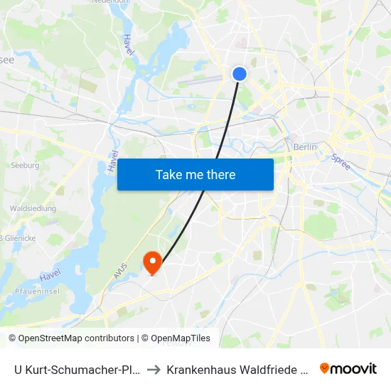 U Kurt-Schumacher-Platz to Krankenhaus Waldfriede e. V. map