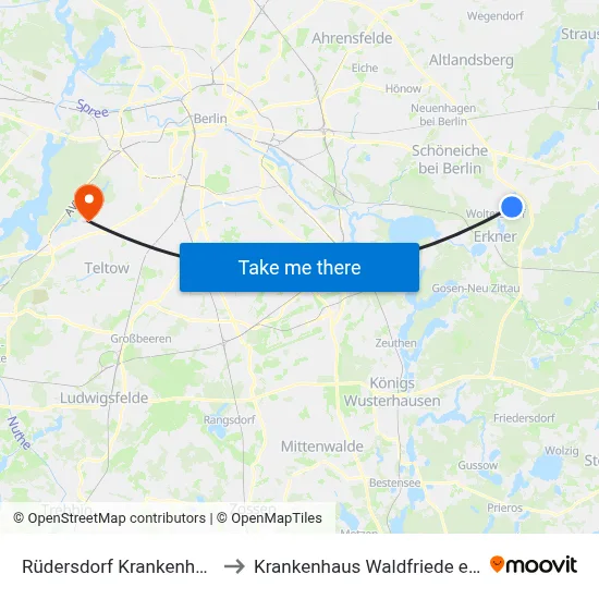 Rüdersdorf Krankenhaus to Krankenhaus Waldfriede e. V. map