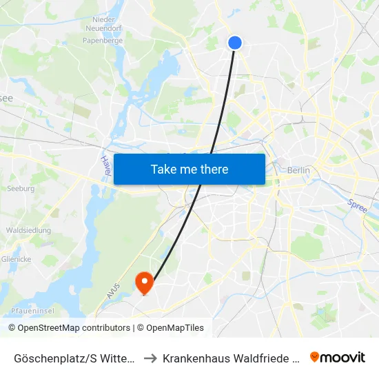 Göschenplatz/S Wittenau to Krankenhaus Waldfriede e. V. map