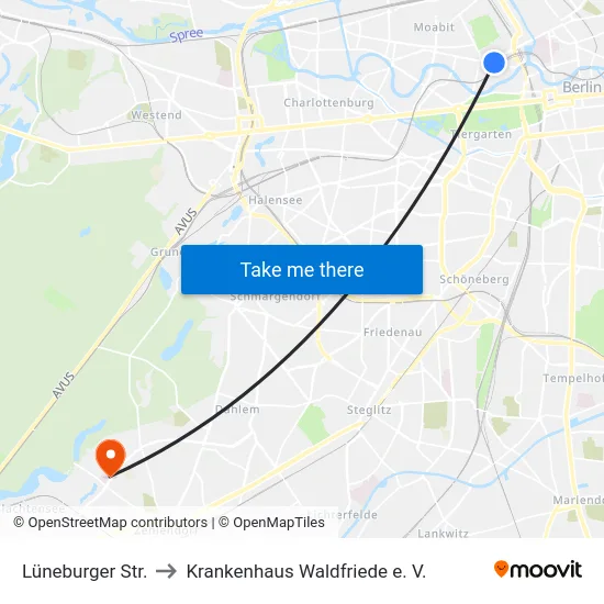 Lüneburger Str. to Krankenhaus Waldfriede e. V. map