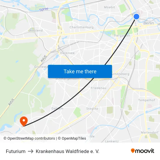 Futurium to Krankenhaus Waldfriede e. V. map