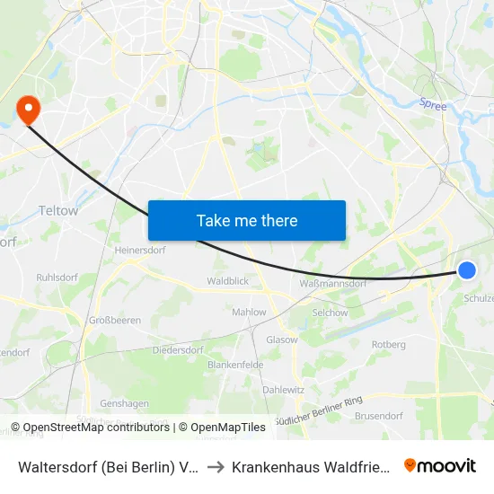 Waltersdorf (Bei Berlin) Vorwerk to Krankenhaus Waldfriede e. V. map