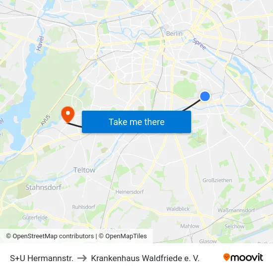 S+U Hermannstr. to Krankenhaus Waldfriede e. V. map