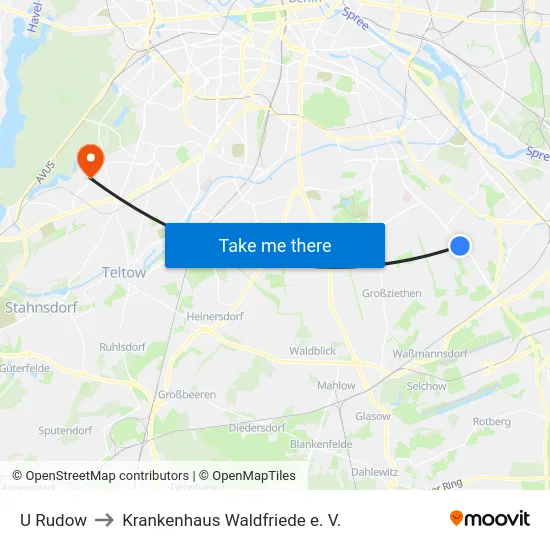 U Rudow to Krankenhaus Waldfriede e. V. map