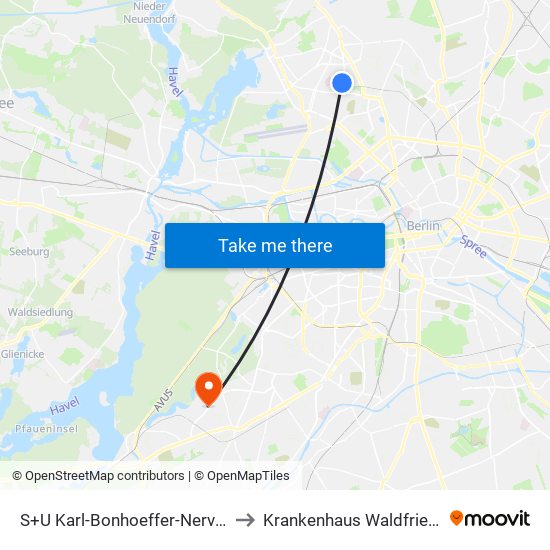 S+U Karl-Bonhoeffer-Nervenklinik to Krankenhaus Waldfriede e. V. map